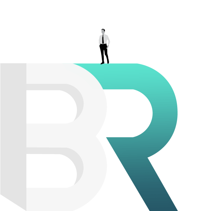 BR logo with buesiness person standing on top.